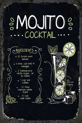Blechschild 18x12 cm Mojito Cocktail Recipe