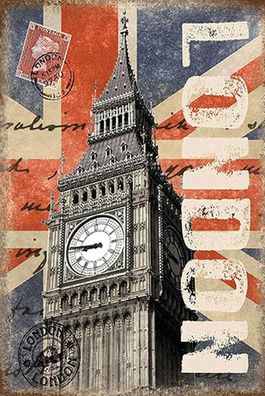 Blechschild 18x12 cm London Big Ben berühmter Uhrturm