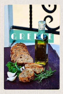Blechschild 18x12 cm Greece Griechenland Öl Knoblauch Brot