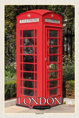 Blechschild 18x12 cm London United Kingdom Telephone Box