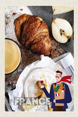 Holzschild Holzbild 18x12 cm Frankreich Kaffee Croissant Birne