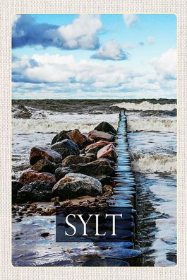 Holzschild 18x12 cm - Sylt Insel Strand Meer Ebbe Und Flut