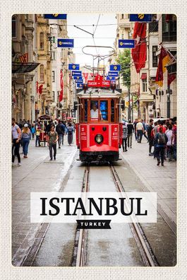 Holzschild 18x12 cm - Istanbul Turkey Straßenbahn Reiseziel