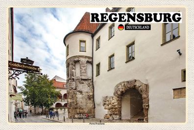 Holzschild 18x12 cm - Regensburg Porta Practoria Schloss