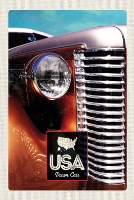 Holzschild 18x12 cm - Usa Amerika Auto Braun Oldtimer