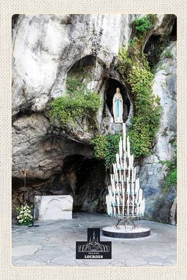 Holzschild 18x12 cm - Frankreich Lourdes Jesus Kerzen