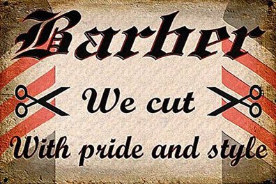 Blechschild 18x12 cm Friseur Barber we cut with pride style