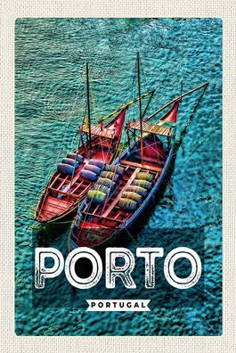 Holzschild Holzbild 18x12 cm Porto Portugal Poster Meer Boote