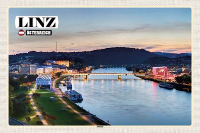 Blechschild 18x12 cm Linz Österreich Donau Fluss