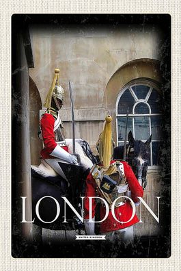 Blechschild 18x12 cm London England Soldat Pferd