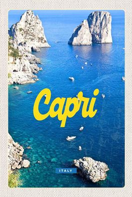 Holzschild Holzbild 18x12 cm Retro Capri Italy Meer Bergen