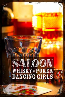 Blechschild 18x12 cm Saloon Whisky Poker Zigarre Girls