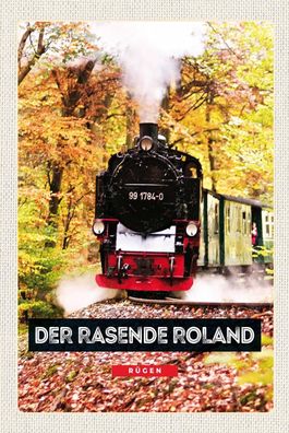 Holzschild Holzbild 18x12 cm Rügen der rasende Roland Lokomotive