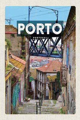 Holzschild Holzbild 18x12 cm Porto Portugal Altstadt Bild