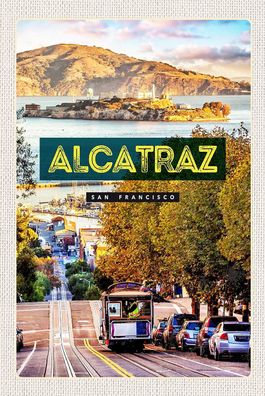 Holzschild 18x12 cm - San Francisco Alcatraz Straßenbahn