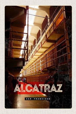 Holzschild Holzbild 18x12 cm San Francisco Alcatraz Gefängnis