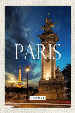 Blechschild 18x12 cm Paris France Eiffelturm Nacht Retro