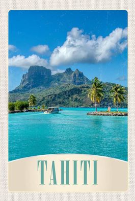 Holzschild 18x12 cm - Tahiti Amerika Insel Blaues