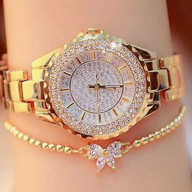 Damen Armbanduhr + Armband Set Frauen Uhr+ Modeschmück moderne Frauen Armbanduhr
