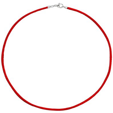 Echt. Edel. Collier Halskette Seide rot 2,8 mm 42 cm, Verschluss 925 Silber