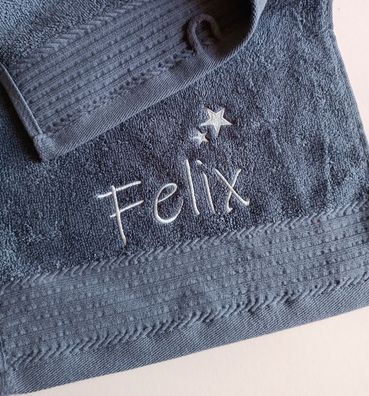 Handtuch 30x50 cm mit Namen und Sterne Motiv Personalisiert Kita Geschenk Geburt