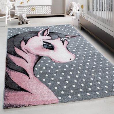 Teppich Kinderteppich Rund Kurzflor Pflegeleicht Einhorn Kinderzimmer Pink