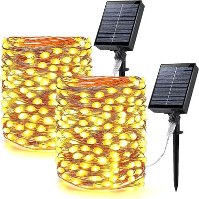 Solar-Lichterketten, 2 Stück, 200 LEDs, große Lampenperlen, superhelle