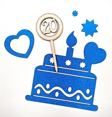 Cake Topper Holz 20. Geburtstag Tortenstecker Deko Kuchenstecker Tortentopper DIY