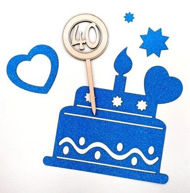 Cake Topper Holz 40. Geburtstag Tortenstecker Deko Kuchenstecker Tortentopper DIY