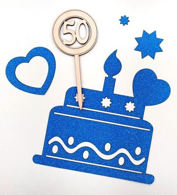 Cake Topper Holz 50. Geburtstag Tortenstecker Deko Kuchenstecker Tortentopper DIY