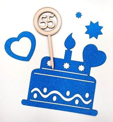 Cake Topper Holz 55. Geburtstag Tortenstecker Deko Kuchenstecker Tortentopper DIY