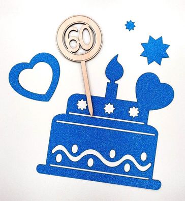 Cake Topper Holz 60. Geburtstag Tortenstecker Deko Kuchenstecker Tortentopper DIY