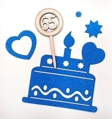 Cake Topper Holz 65. Geburtstag Tortenstecker Deko Kuchenstecker Tortentopper DIY