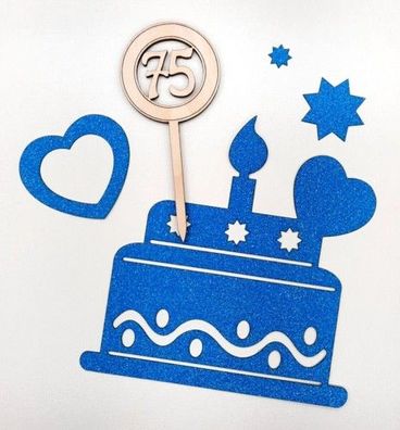 Cake Topper Holz 75. Geburtstag Geburtstagszahl Tortenstecker Tortentopper DIY