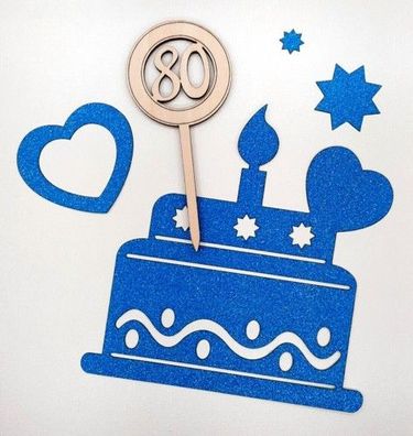 Cake Topper Holz 80. Geburtstag Tortenstecker Deko Kuchenstecker Tortentopper DIY