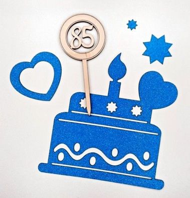 Cake Topper Holz 85. Geburtstag Geburtstagszahl Tortenstecker Deko Tortentopper DIY