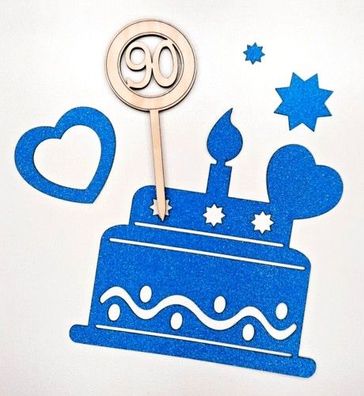 Cake Topper Holz 90. Geburtstag Geburtstagszahl Tortenstecker Deko Tortentopper DIY