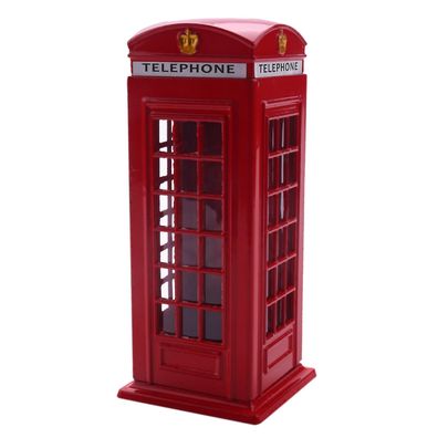 Rote Telefonzelle aus Metall, britisches Englisch, Londoner Telefonzelle, Münzbank,