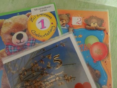 Grußkarten zum Kindergeburtstag verstellbare Zahlen süße Teddybären Hanra Dominique