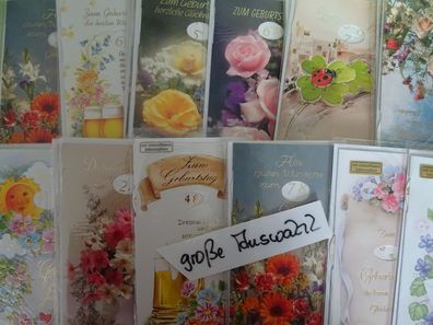 Grußkarten zum Geburtstag mit verstellbaren Zahlen Blumen Glücksbringer Prost Lang &