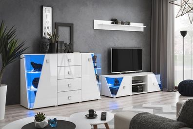 Wohnzimmer Möbel Set Wohnwand TV-Ständer Regal Holz Luxus Kommode Neu