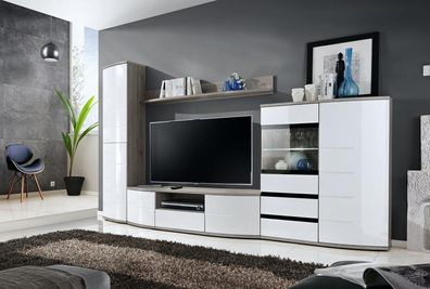 Wohnwand Set 4tlg. Wohnzimmer TV-Ständer Vitrine Regal Luxus Moderne Neu