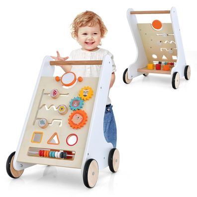 Lauflernhilfe für Baby, Lauflernwagen aus Holz mit Formensortierer & Bauklötzen