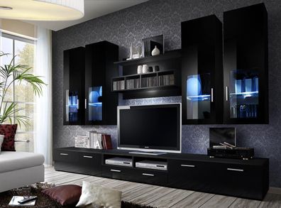 Komplette Wohnwand Modern Design Wohnzimmer Einrichtung Regale TV-Ständer