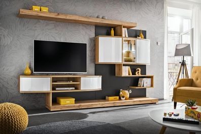 Braun Wohnwand Einrichtung Luxus Wohnzimmer Designer TV-Ständer Möbel Neu