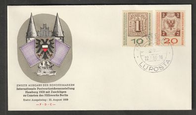 BRD Internationale Postwertzeichen-Ausstellung Interposta Hamburg 22.8.1959