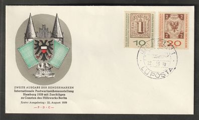 BRD Internationale Postwertzeichen-Ausstellung Interposta Hamburg 22.8.1959 grün