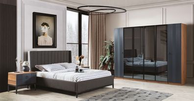 Loft Schlafzimmer Set Bett 2x Nachttische Kleiderschrank Design 4tlg.