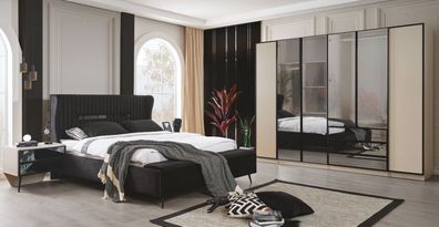Schlafzimmer Set Bett 2x Nachttische und Kleiderschrank Luxus Möbel 4tlg
