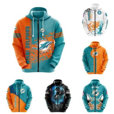 Miami Dolphins Herren Zip Kapuzenpullover Sweatjacke Sweatshirt Lassige Pulli